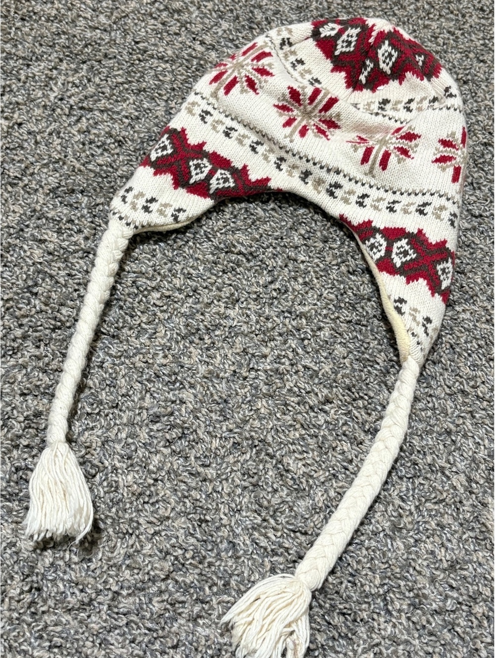 Eddie Bauer Knit Ear Flap Winter Hat with Snowflake Pattern
